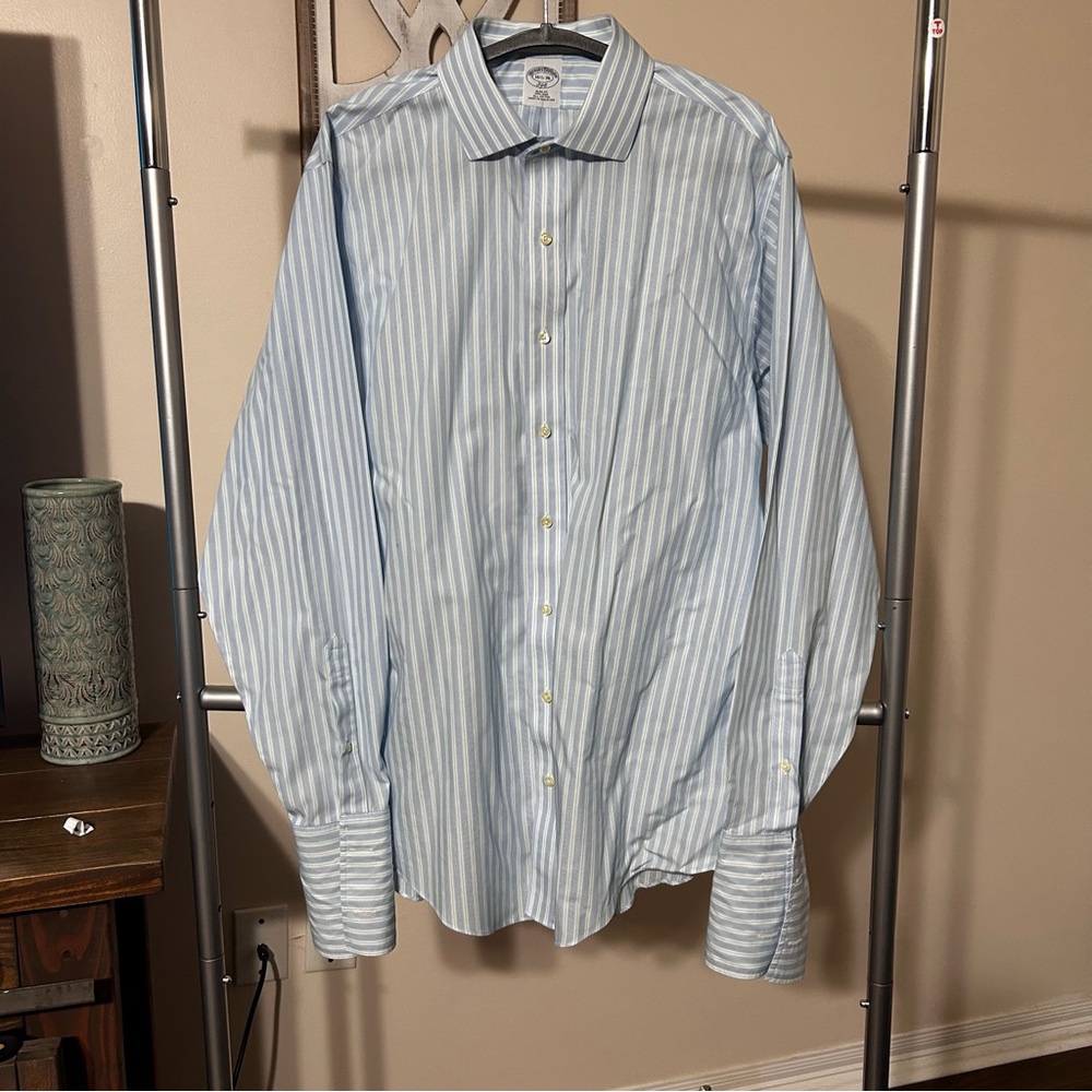 16.5-36 Brooks Brothers 346 Dress Shirt Light Blue White Slim Fit‎ French Cuff